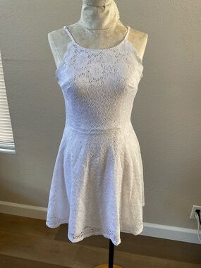 No Boundaries White Lace Mini Dress with Keyhole